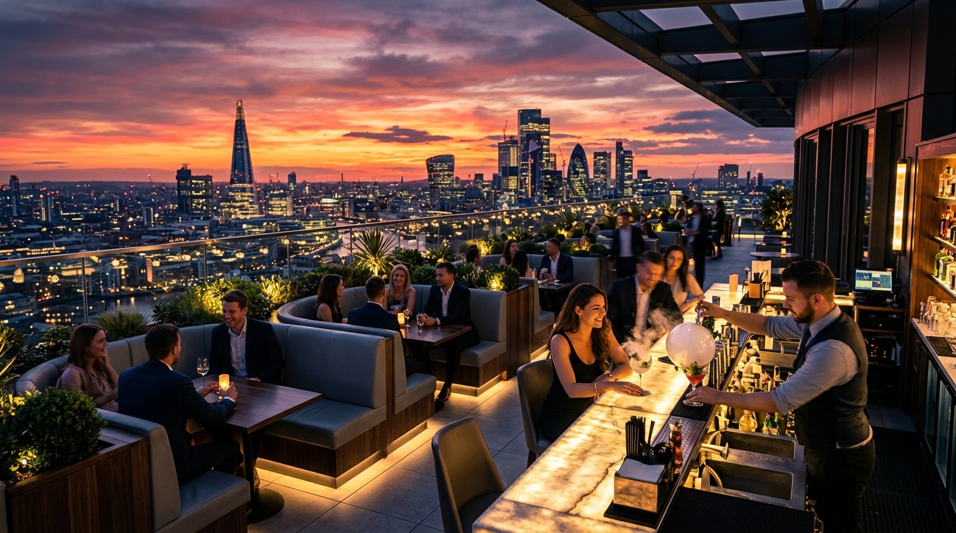 Alba Skybar Rooftop Lounge Twilight Panorama